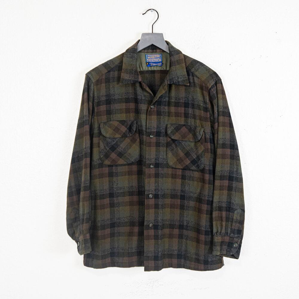 Vintage 1950s Pendleton Wool Board Shirt Desmond’s LA Plaid Loop Collar USA M